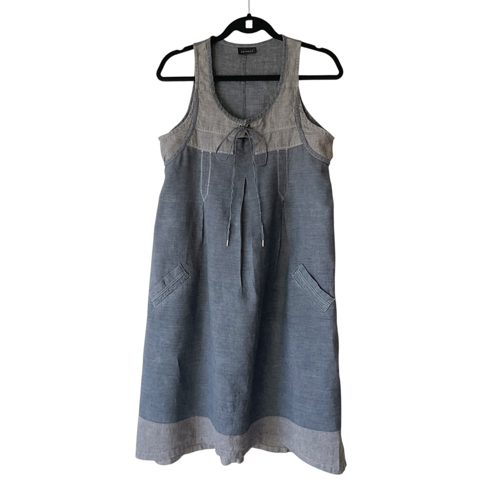 Animale Linen Lagenlook Tie Front Dress in Shades of Grey Size 8
